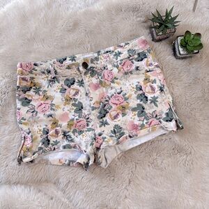 Forever 21 Roses Print Shorts - Pink & Green